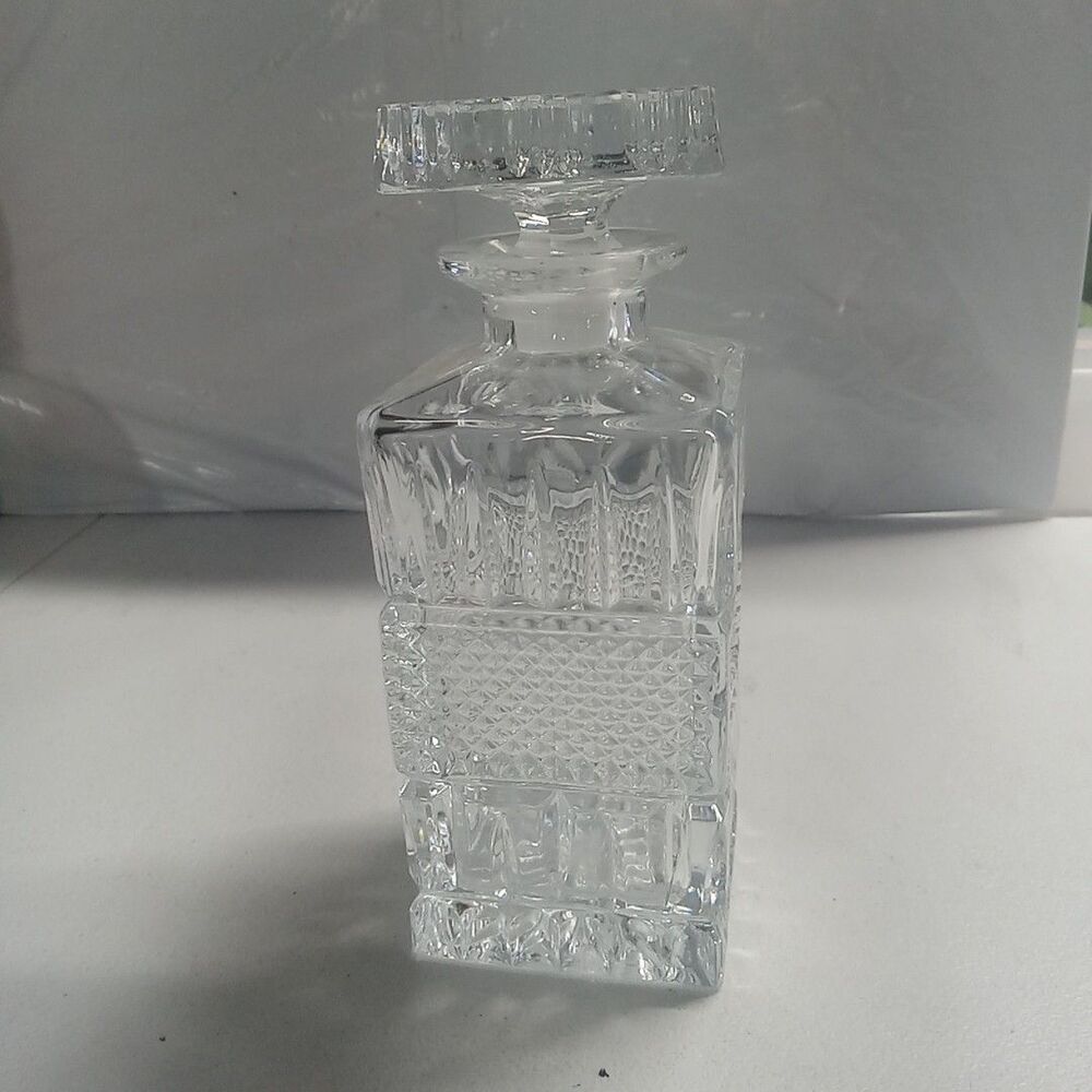 Vintage Czech Bohemia Glasgow Lead Crystal 9” Square Whiskey Decanter